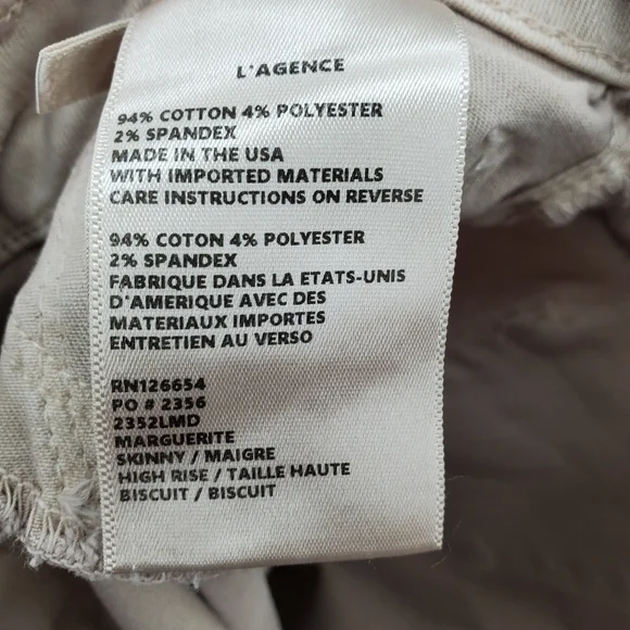 L'AGENCE Marguerite Skinny High Rise Jeans Biscuit - Picture 6 of 13